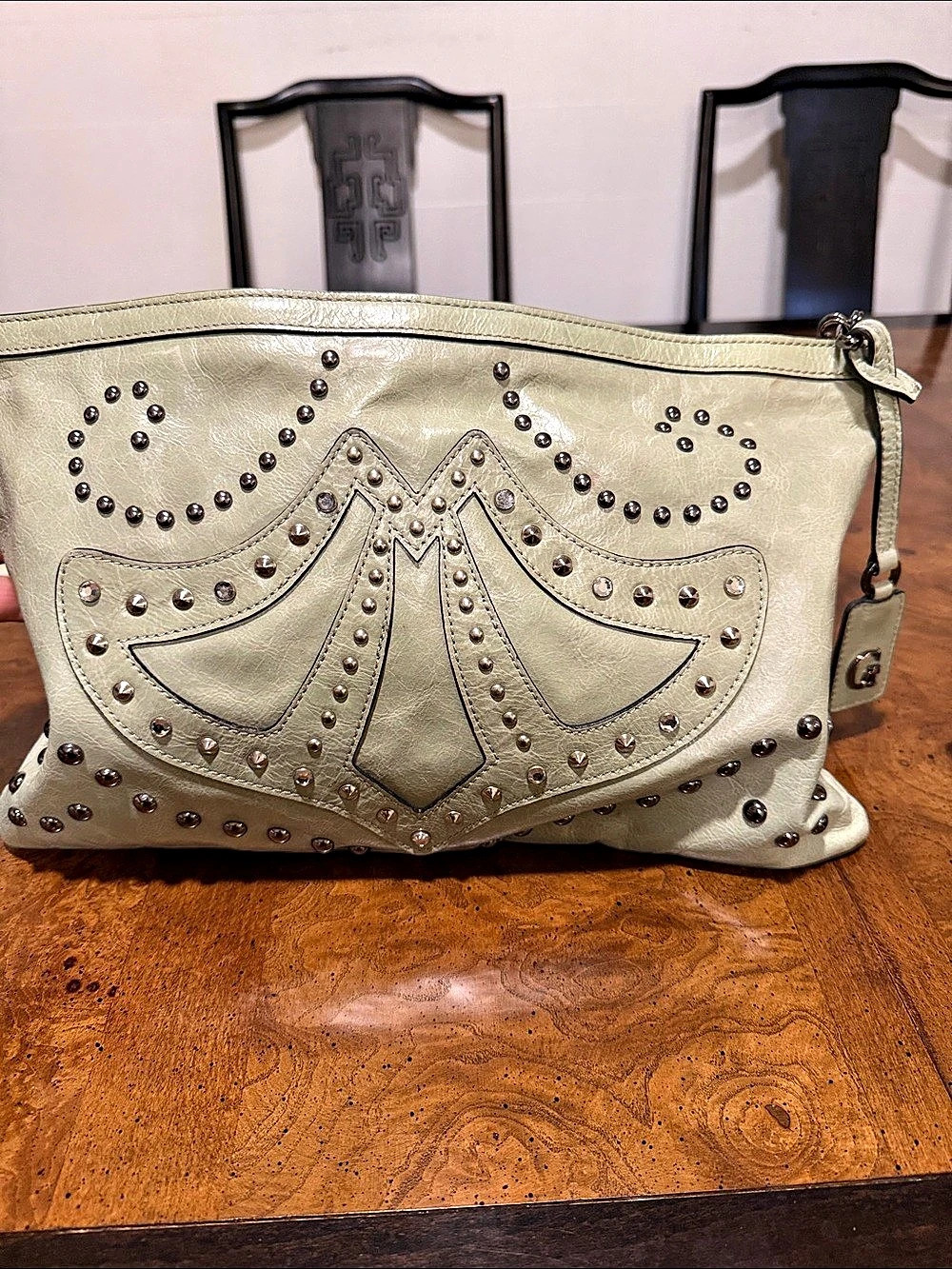 Guess Collection Studded Shoulder Bag in Green & Pink